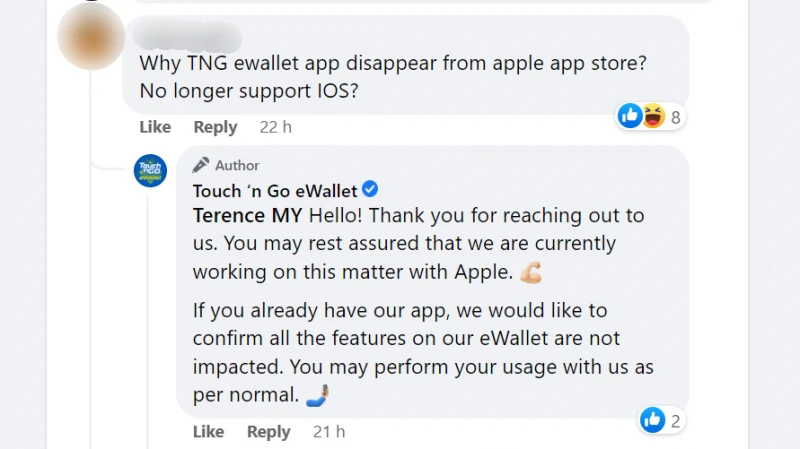 蘋果用戶搜索無果  TnG電子錢包被App Store下架