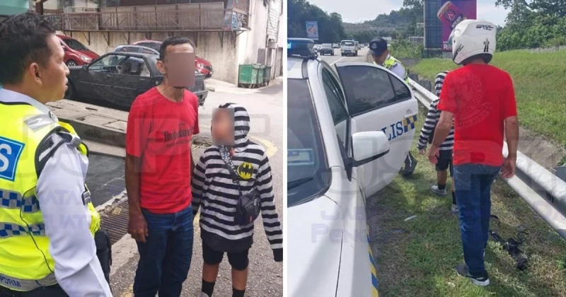 父用繃帶綁兒騎摩哆上大道　巡警為安全開警車載小孩回城