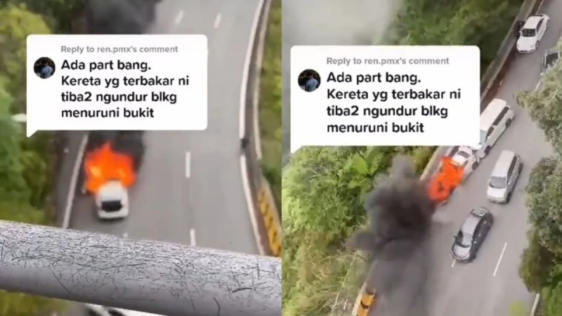 馬國雲頂汽車斜坡上起火倒退 駕車人士急忙「讓路」