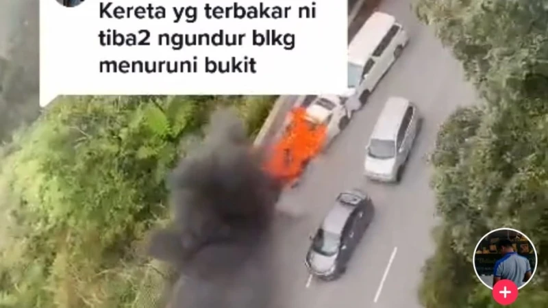 大馬雲頂半山火燒車  路人轎車閃避竄逃