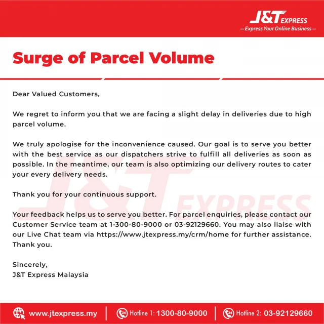 包裹太多來不及送  大馬J&#038;T就延誤道歉
