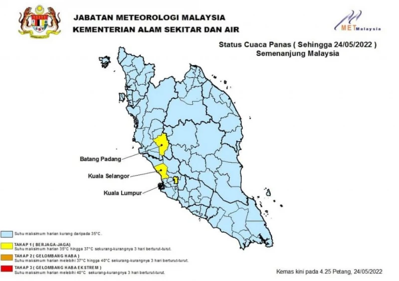 35至37度之間   大馬部分地區氣溫達黃色警戒