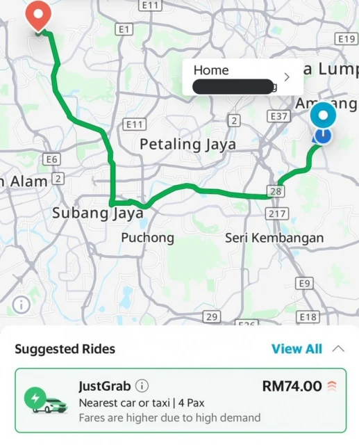 電召車一趟23km要價RM74　歌手：我可坐巴士來回了！