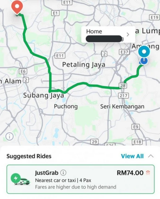 電召車一趟23km要價RM74　歌手：我可坐巴士來回了！