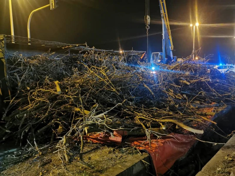 轉出路口後輪爆胎　拖格羅里失重心翻覆