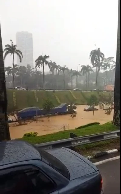 新山午後雷雨釀水災 　樹倒阻道路 大道成汪洋