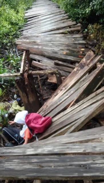 破橋倒塌上學學生不慎摔落 沙巴郊區設施設問題引關注