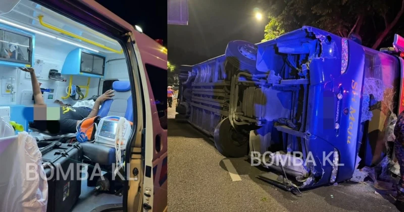 雙層巴士失控翻覆　26乘客受困車內