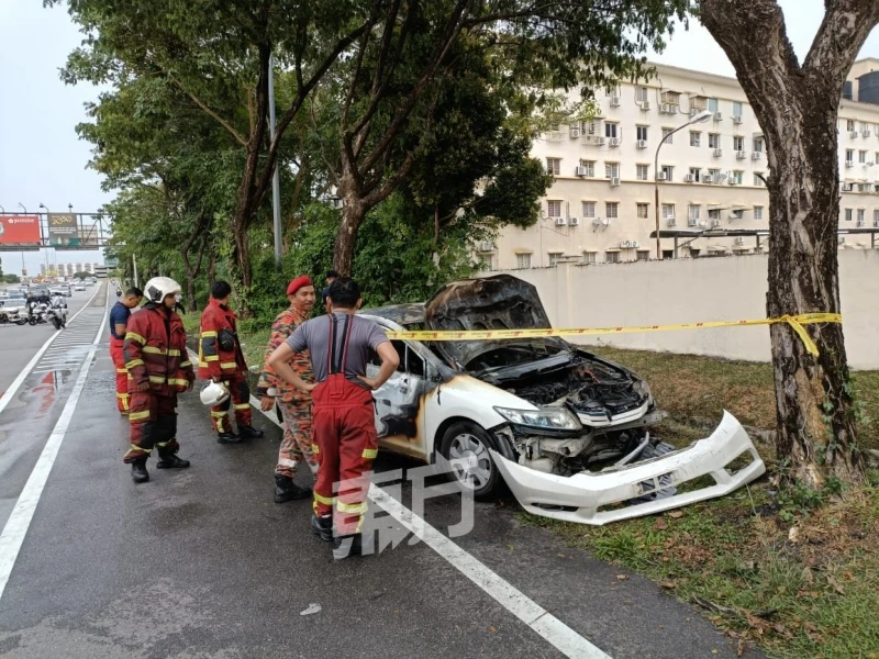 轎車疑撞大樹後燃火　幸司機逃出生天