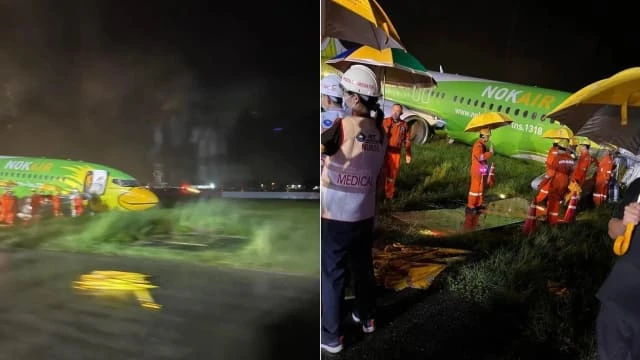 泰皇雀客機雨中降陸 滑出跑道撞草坪