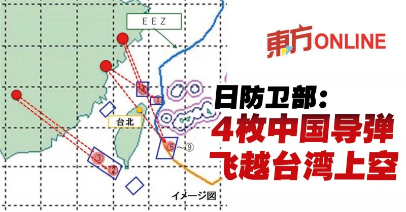日防衛部：4枚中國飛彈飛越台灣上空