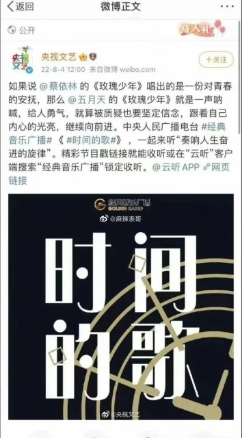 央視刪除《玫瑰少年》推薦文　蔡依林微博一夜掉粉30萬