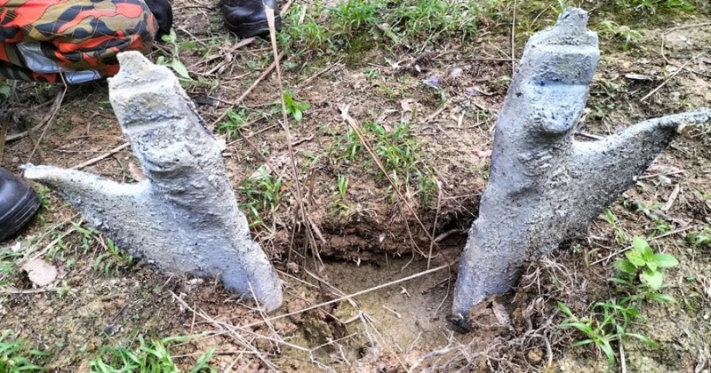 狀如鹿角 嵌入泥土　美里發現疑中國火箭殘骸