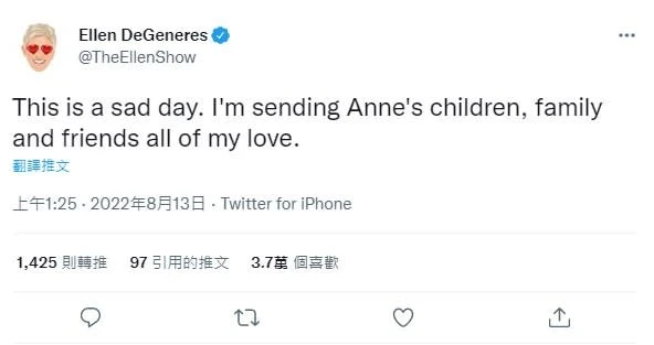 53歲安海契車禍身亡　舊愛艾倫狄珍妮發文哀悼