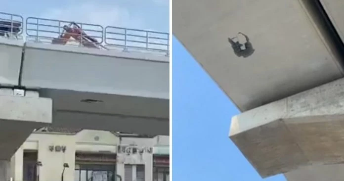 LRT3工程橋軌洋灰脫落　砸中巴剎帳篷