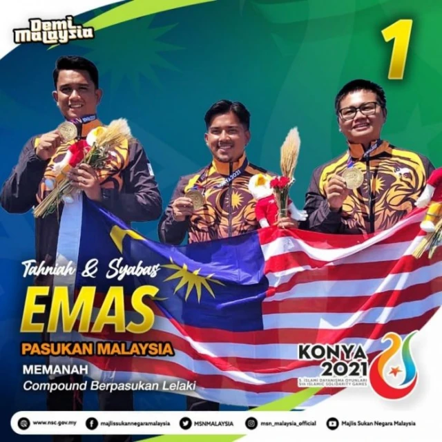 伊斯蘭團結運動會男子復合弓項目　大馬射箭隊奪第一枚金牌