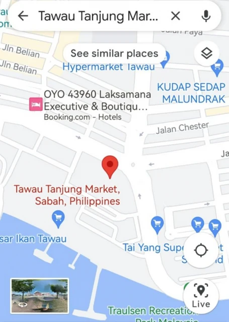 谷歌地圖沙巴丹絨大巴剎標成菲律賓巴剎