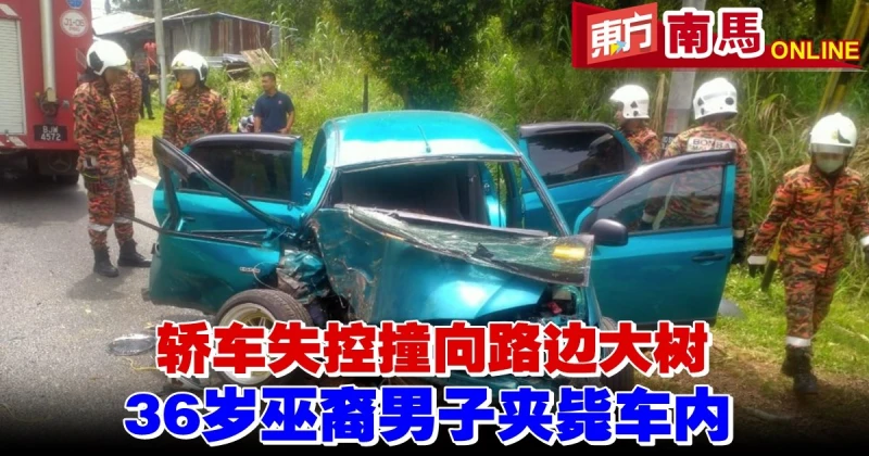 轎車失控撞向路邊大樹　巫裔男子夾斃車內