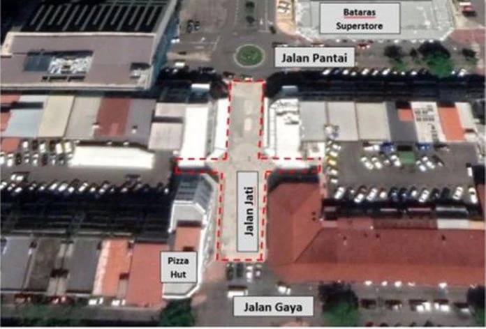 海傍街舒戈邦舊址行人道  Jalan Jati即日起關閉一個月
