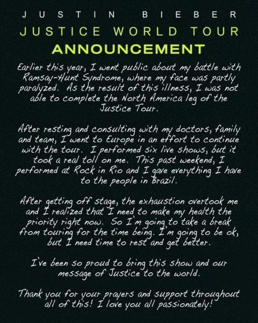 受面癱影響世界巡演喊卡　小賈斯汀1022大馬演唱會恐取消？！