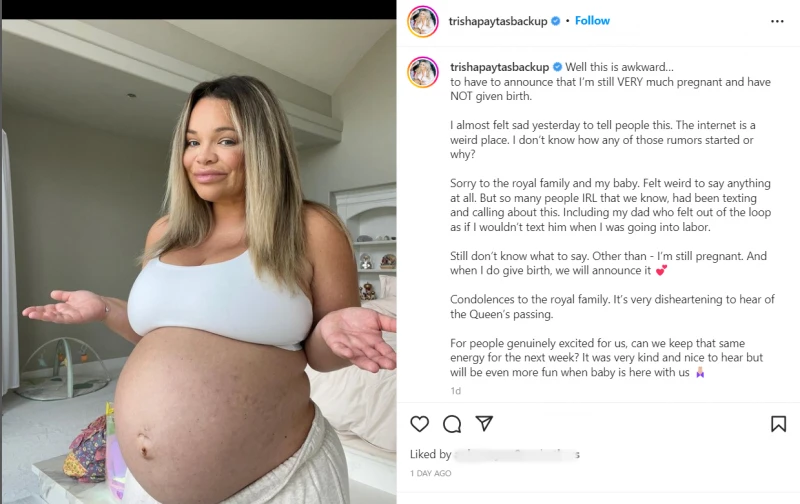 【英女王駕崩】被瘋傳女王投胎當她小孩　知名YouTuber傻眼貼孕肚照澄清