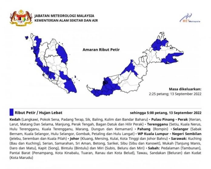 氣象局預測西馬多州迎暴雨　包括檳吉霹
