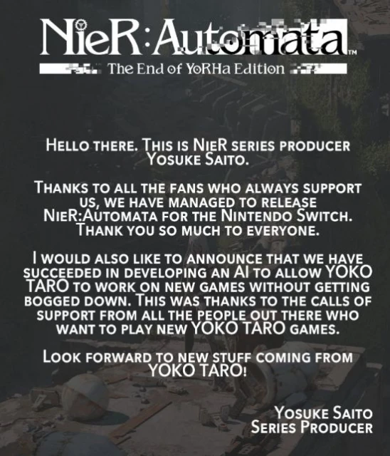 橫尾太郎、齊藤陽介致謝玩家 慶祝NS版《尼爾》發售