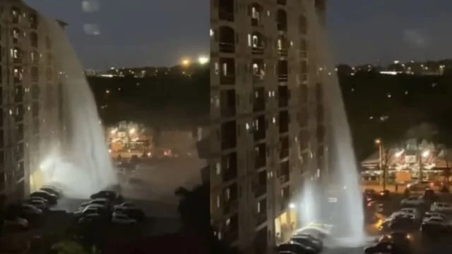 「飛流直下三千尺」 公寓水池爆裂現瀑布