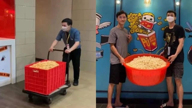 越南戲院贈送爆米花無限量 觀眾帶各種容器狂裝