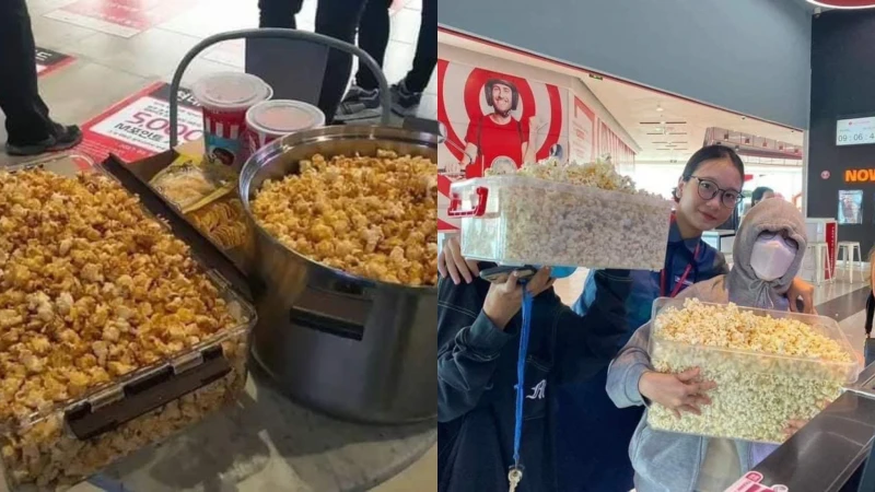 越南戲院贈送爆米花無限量 觀眾帶各種容器狂裝