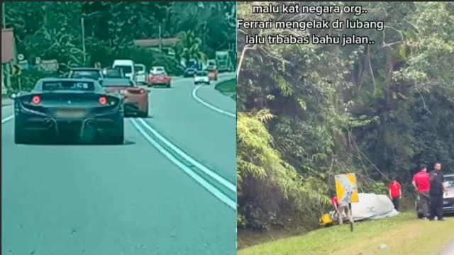 獅城法拉利車隊馬國危駕 一車疑閃路洞失控撞溝渠