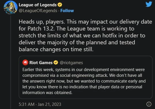 本周拳頭系統遭到不明攻擊 所幸玩家數據沒有丟失