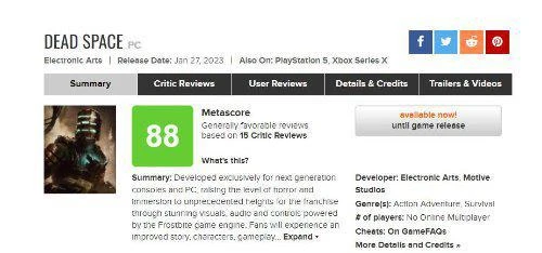 《死亡空間RE》進入M站必玩榜單 均分89好評如潮