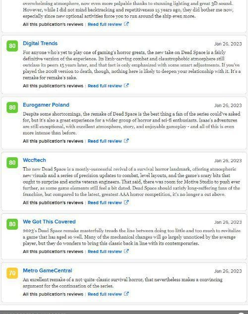 《死亡空間RE》進入M站必玩榜單 均分89好評如潮