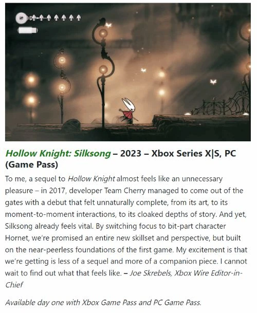 官宣在即?XBOX將《絲之歌》列入今年最期待遊戲陣容