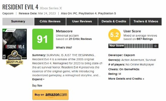 《生化危機4RE》媒體評價優秀 但仍有玩家感到不滿