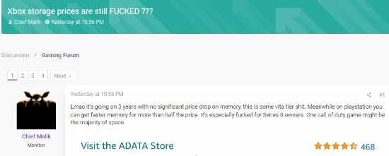 XSX|S內存價格仍然居高不下！PS5 SSD卻已白菜價