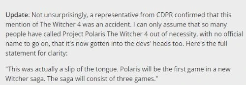 CEO宣稱北極星計劃就是《巫師4》 官方後否認為口誤