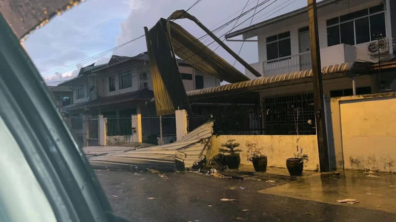 詩巫一場狂風暴雨　美化樹倒下 屋頂鋅片飛