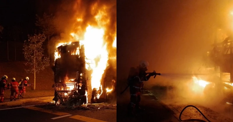 巴士行駛中起火燃燒　21名乘客和司機及時逃生無傷亡