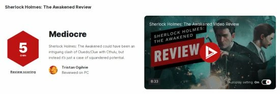 《福爾摩斯覺醒RE》IGN5分:推理和克式恐怖都很平庸