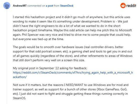 微軟員工回應SteamDeck定製Win系統:已經失敗了