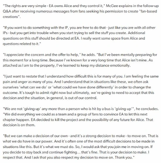 麥基再談《愛麗絲：庇護》夭折：早就做好心理準備了