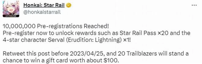 《崩壞：星穹鐵道》海外預約人數破千萬