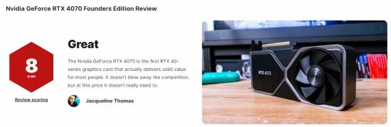 英偉達RTX 4070 IGN8分：性價比極佳的顯卡！