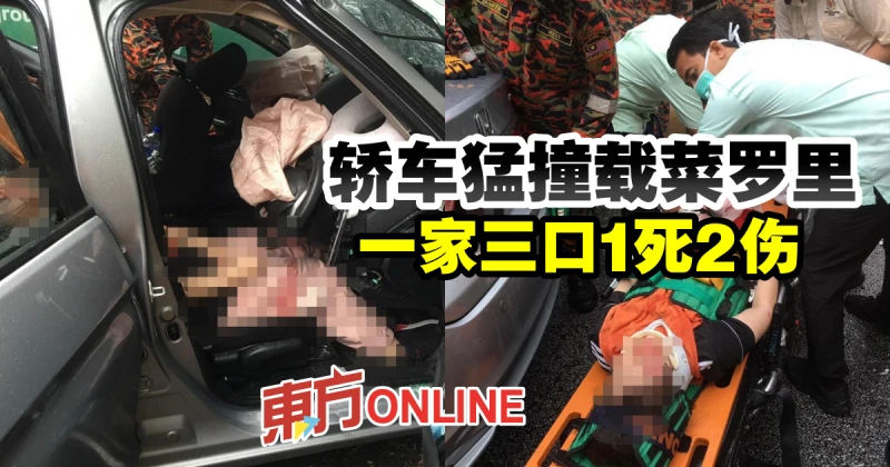 轎車猛撞載菜羅里　一家三口1死2傷