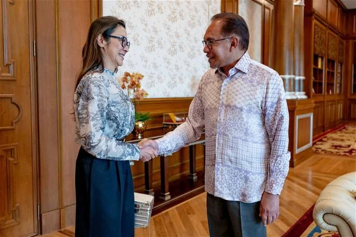 楊紫瓊攜小金人會見安華