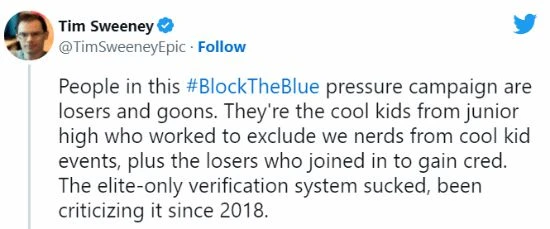 Epic總裁購買推特認證被沖後怒噴反對者：一群loser