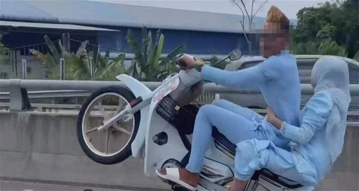 男子載女伴飆摩哆耍特技 網民:這種男人不能託付