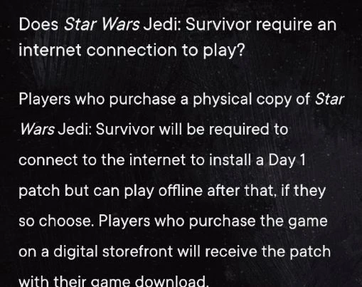 《星戰倖存者》實體盤容量僅61GB!完整大小150GB